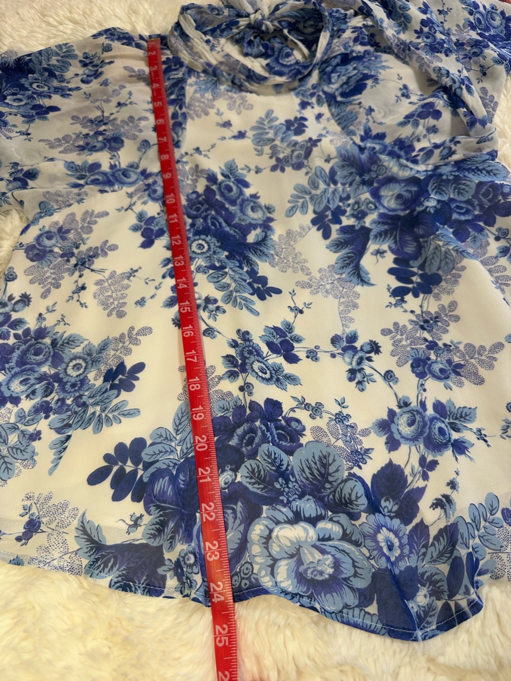 Maeve Anthropologie Blue Floral Sheer Tunic Blouse Open Back Tie Small - Picture 12 of 16
